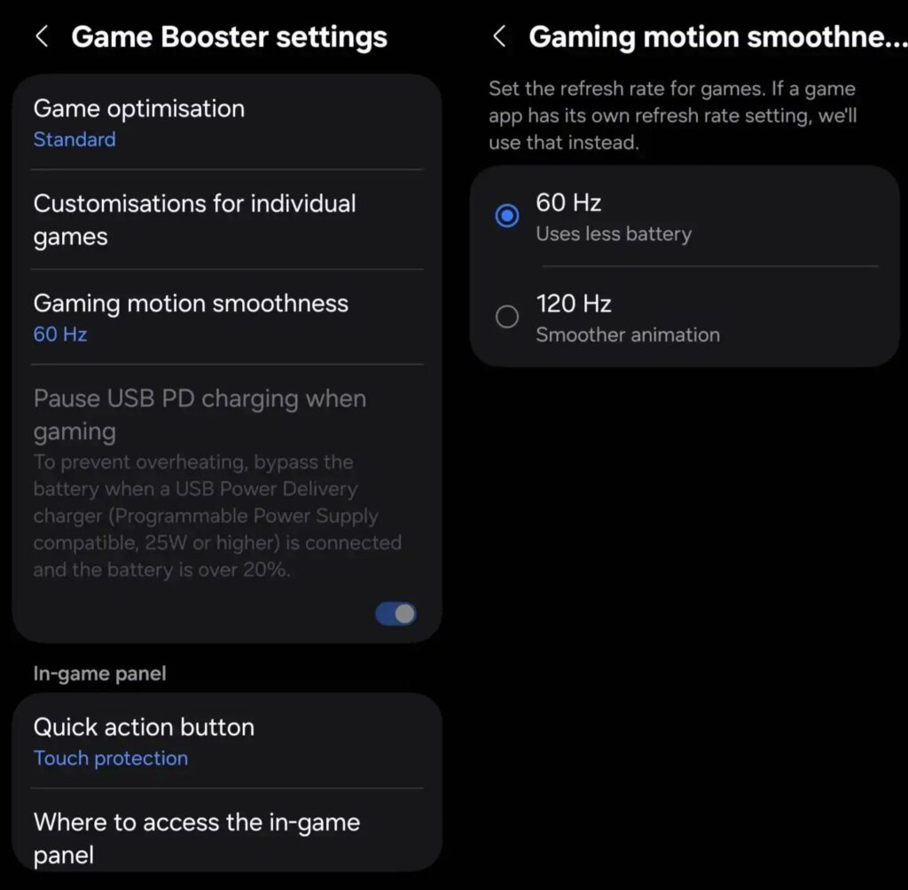 One UI 7 Game Booster: Refresh Rate Adjustment and Enhanced Gaming Experience